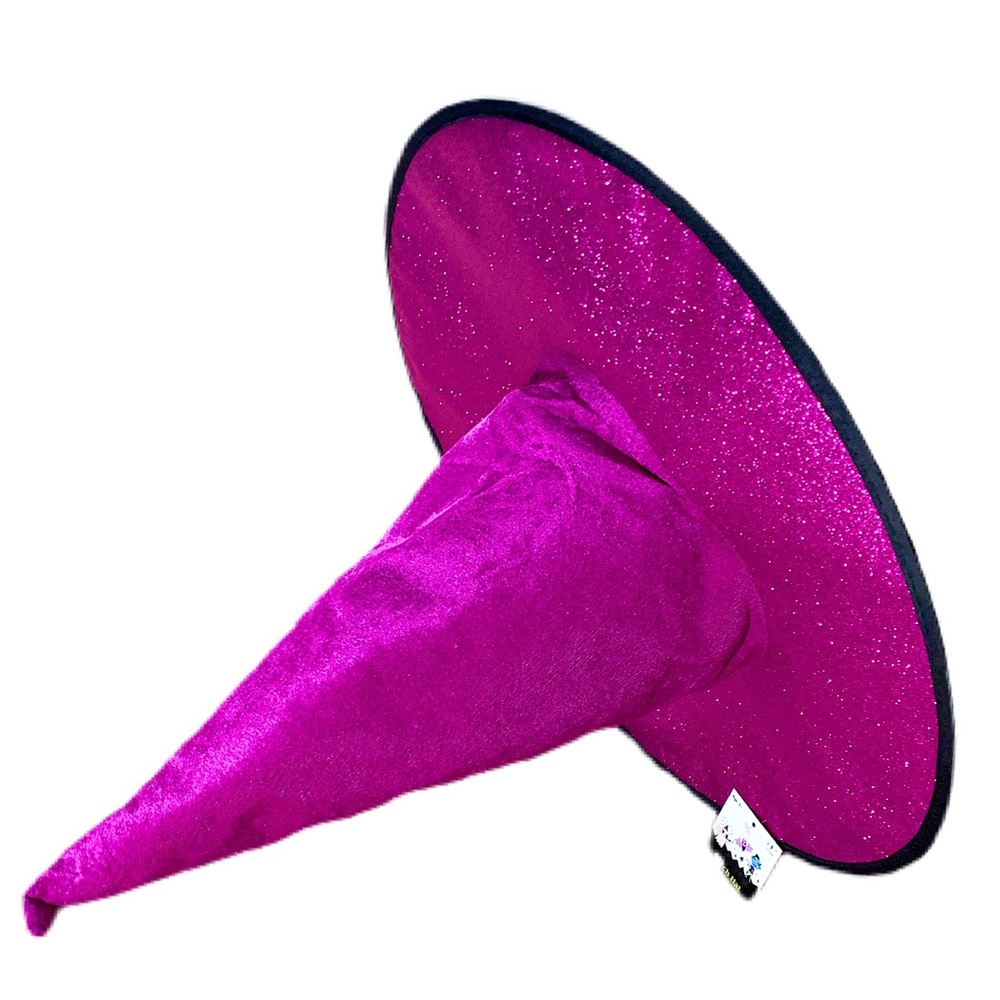 FUCHSIA VELOUR & GITTER WITCH HAT NWT - Picture 2 of 15